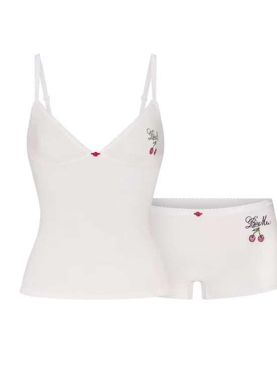 SKIMS Other - SKIMS Lightweight Cotton Logo Picot Cami & Boyshort Set – Snow Contrast – Size S